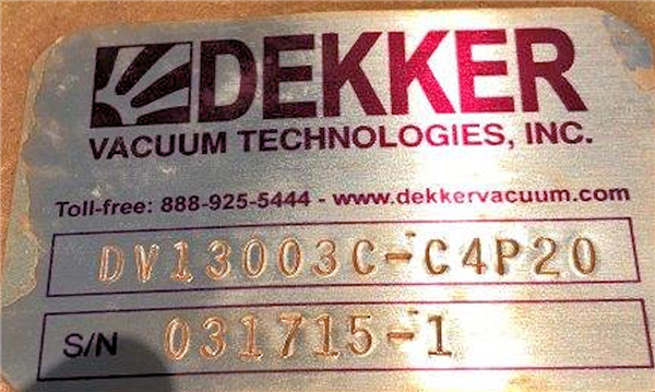 Unused Dekker 13,000 Acfm, 800 Hp Vacuum Pump)